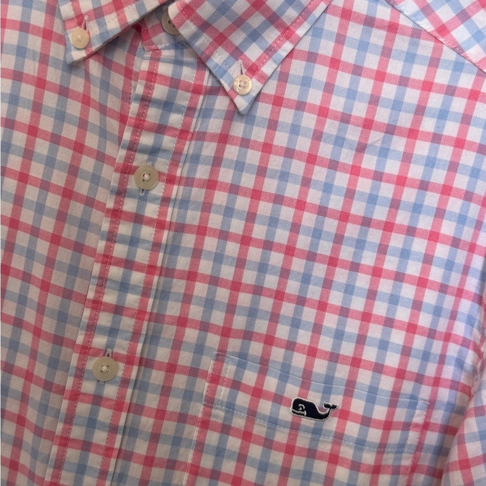 Vineyard Vines Pink and Light Blue Plaid Button-Down Shirt